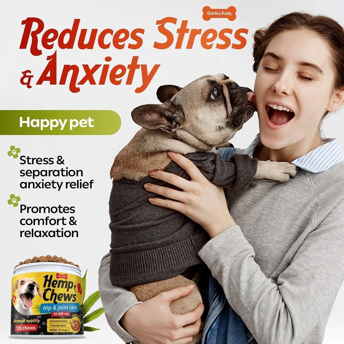 Hеmp Calming Chews for Dogs-Glucosamine & Chondroitin-MSM Omega 3 and Turmeric for Senior and Large Dogs_Chicken Flavor-120 Soft Treats