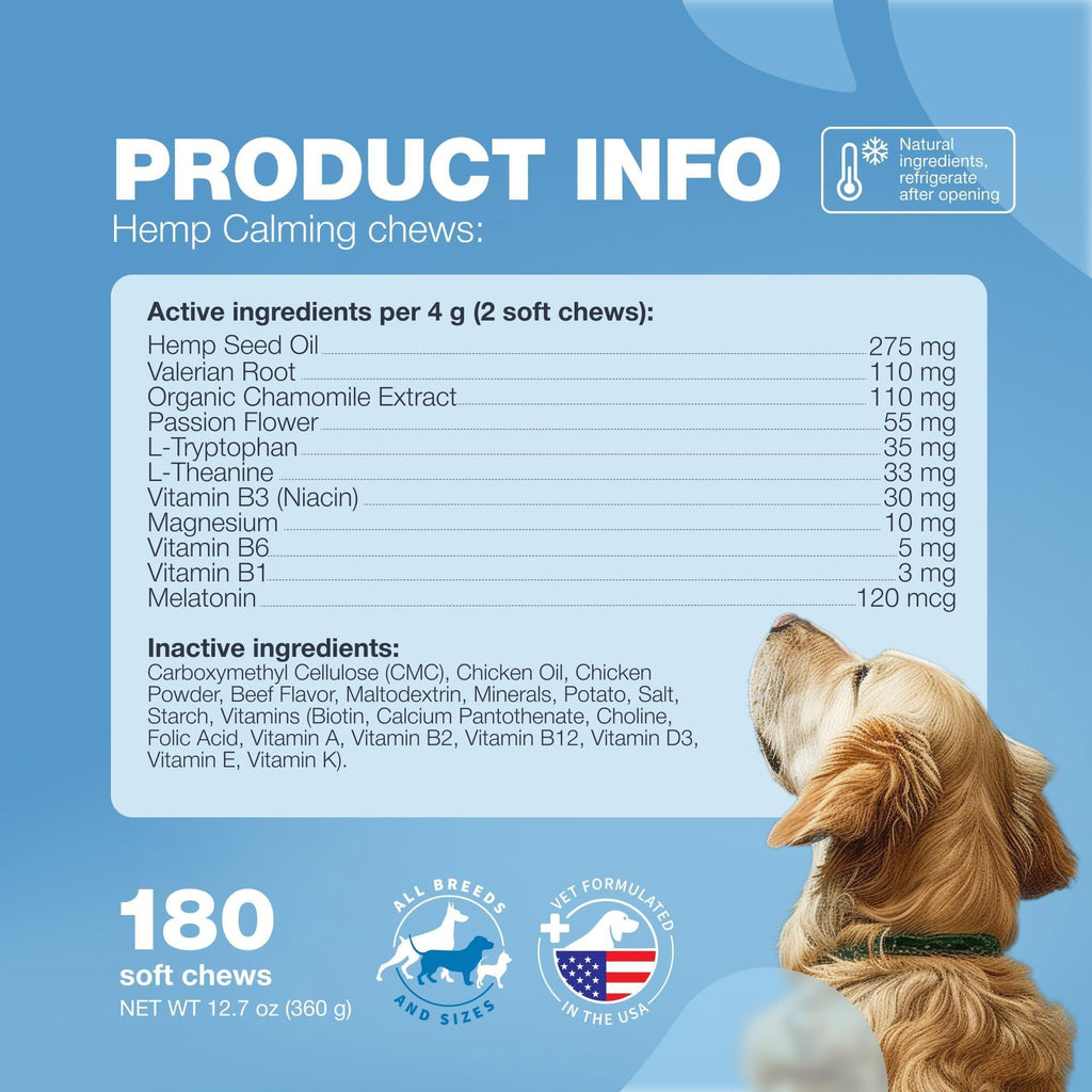 Hemp Calming Chews for Dogs-Anxiety Relief-L Theanine & Chamomile