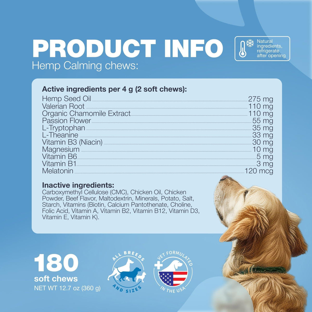 Hemp Calming Chews for Dogs-Anxiety Relief-L Theanine & Chamomile
