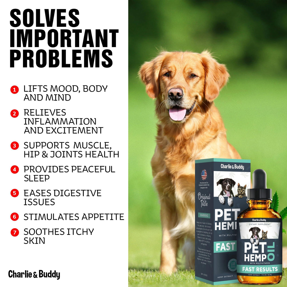 Hemp Oil for Dogs & Cats - Anxiety, Stress, Sleep, Pain, Arthritis & Joint Supplement - 1 Fl Oz