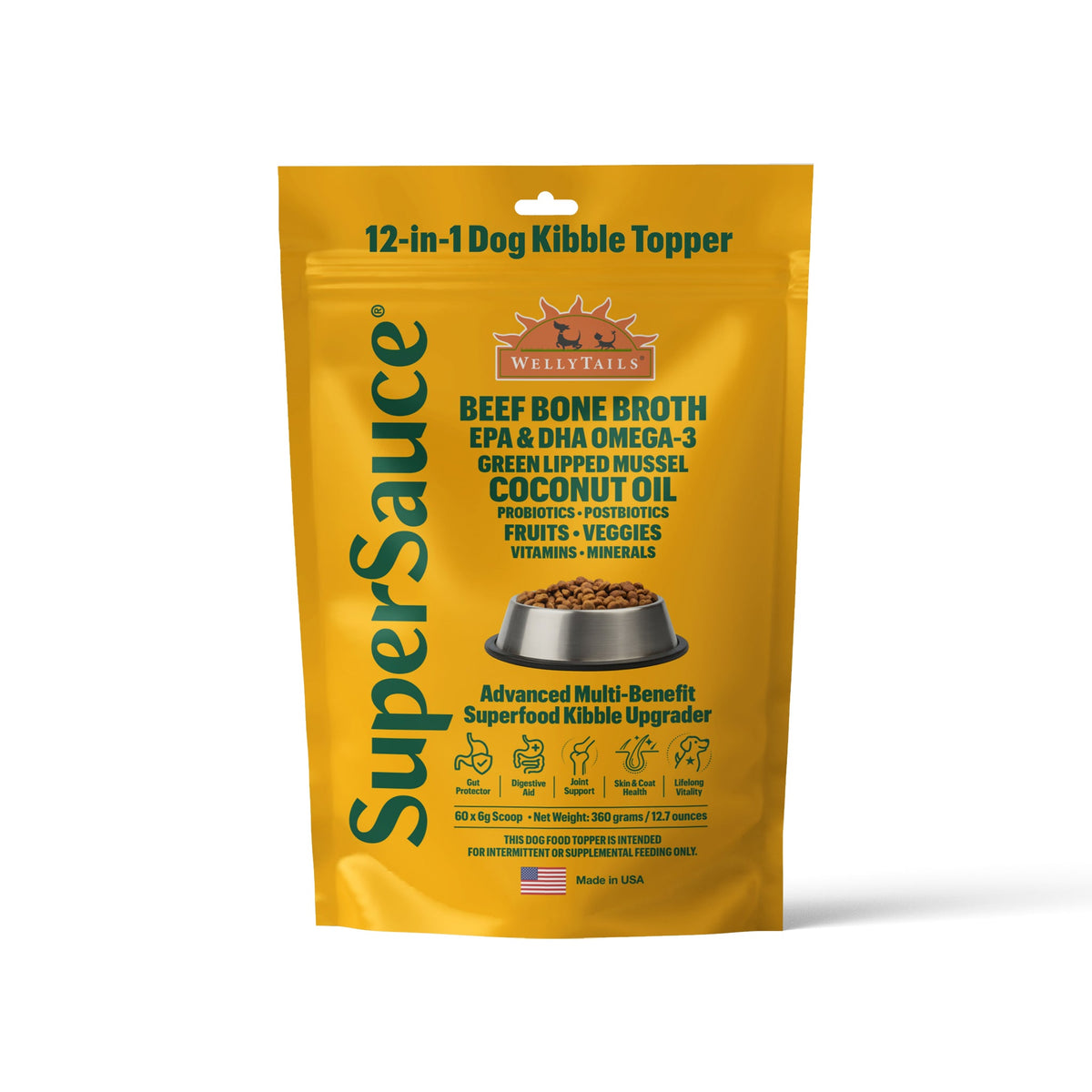 SuperSauce 12-In-1 Multifunctional Probiotic-Kibble Topper Powder for Dogs-60 Scoops, 12.7 oz. (360g)