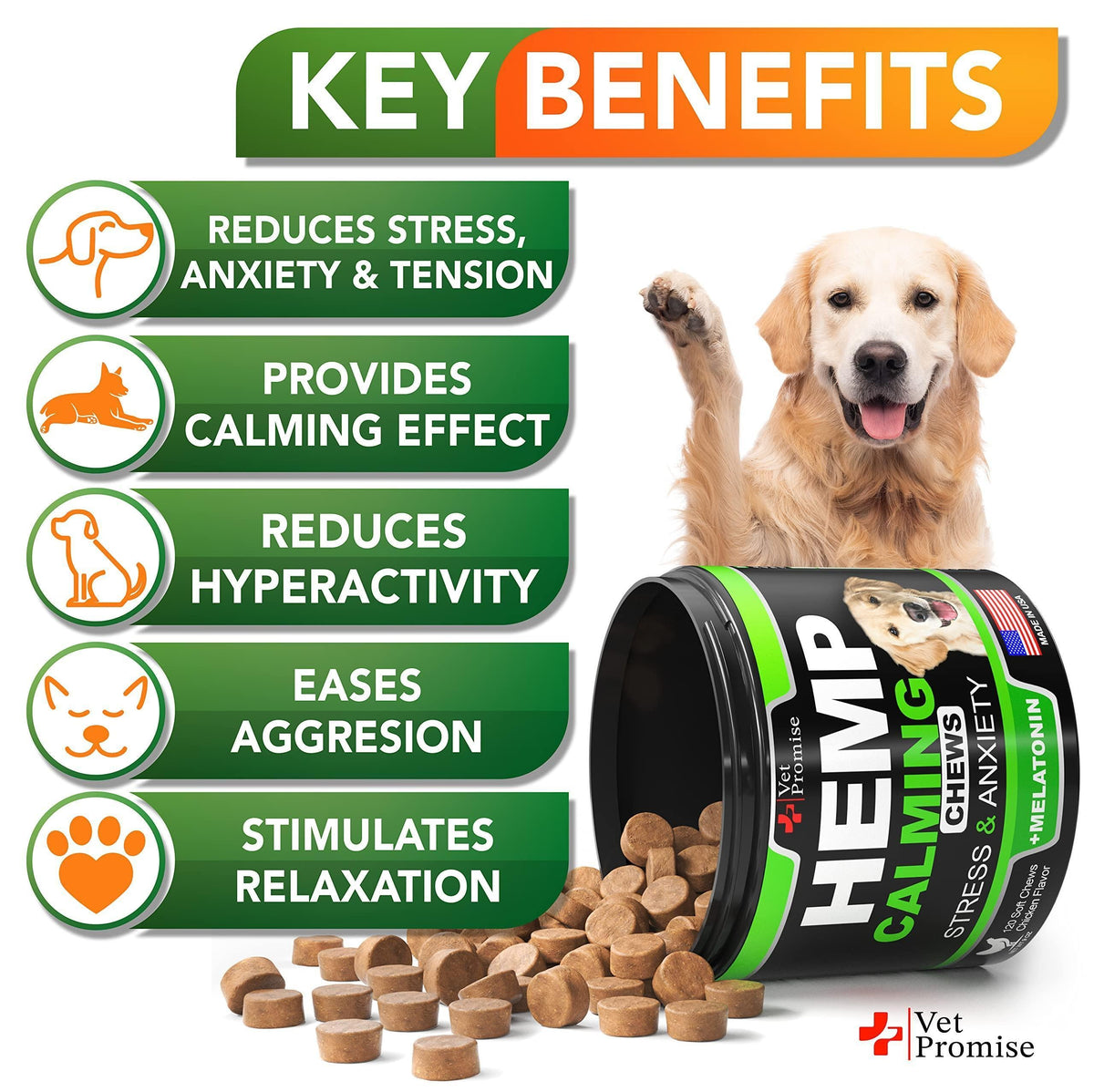 Hemp Calming Chews for Dogs-Anxiety & Stress Relief-120 Count