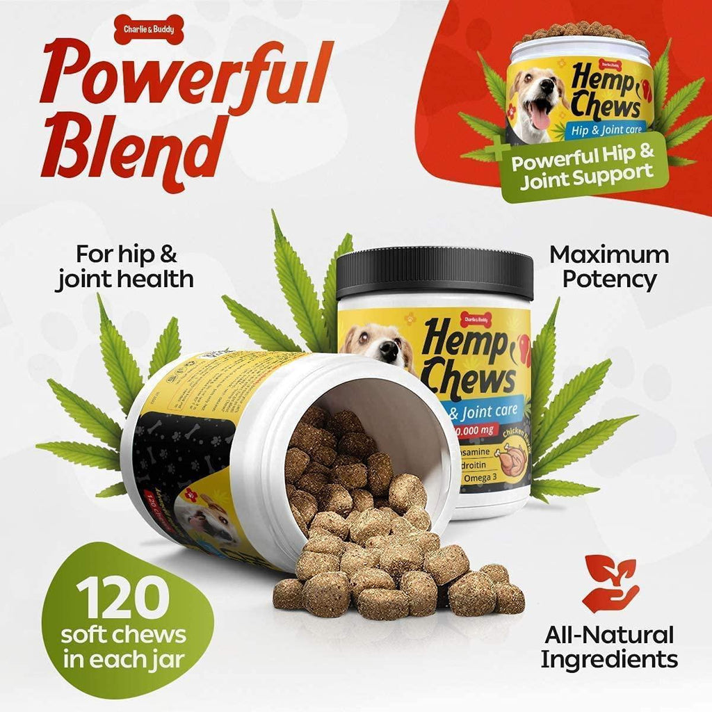 Hеmp Calming Chews for Dogs-Glucosamine & Chondroitin-MSM Omega 3 and Turmeric for Senior and Large Dogs_Chicken Flavor-120 Soft Treats
