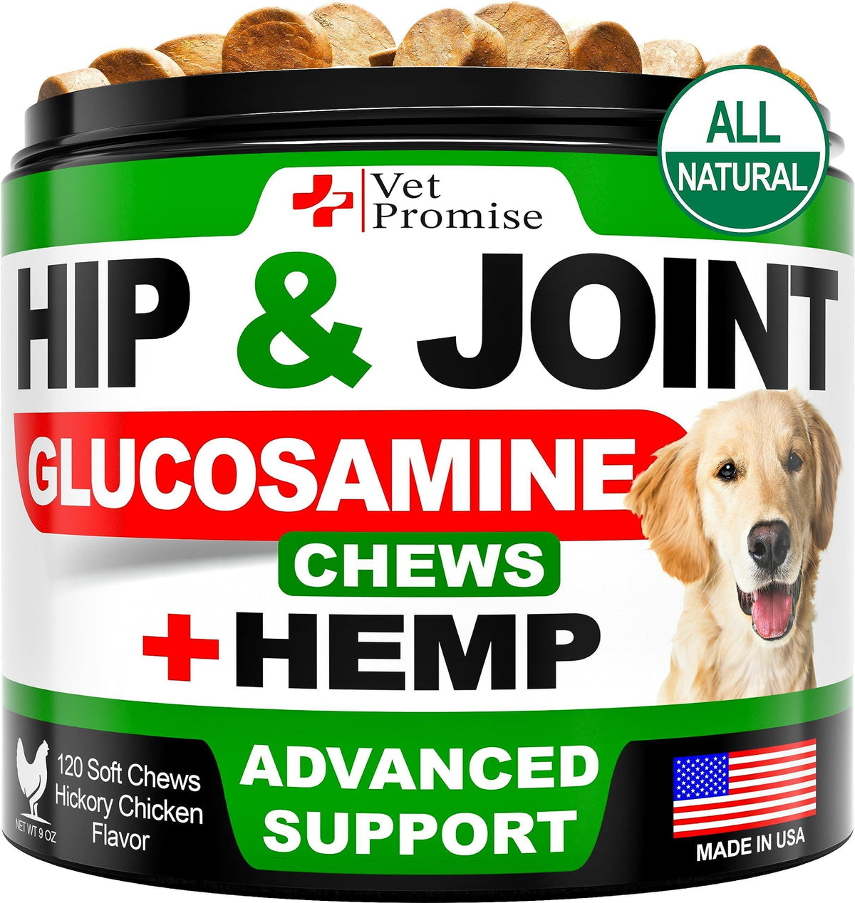 Hemp Hip & Joint Supplement for Dogs-Glucosamine-120 Chews
