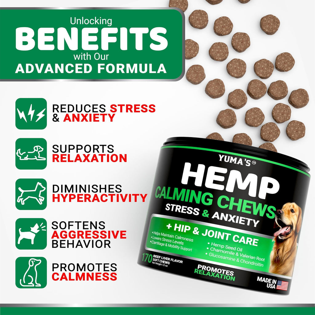 Hemp Calming Chews for Dogs-Anxiety Supplement-Beef Flavor-170 Count