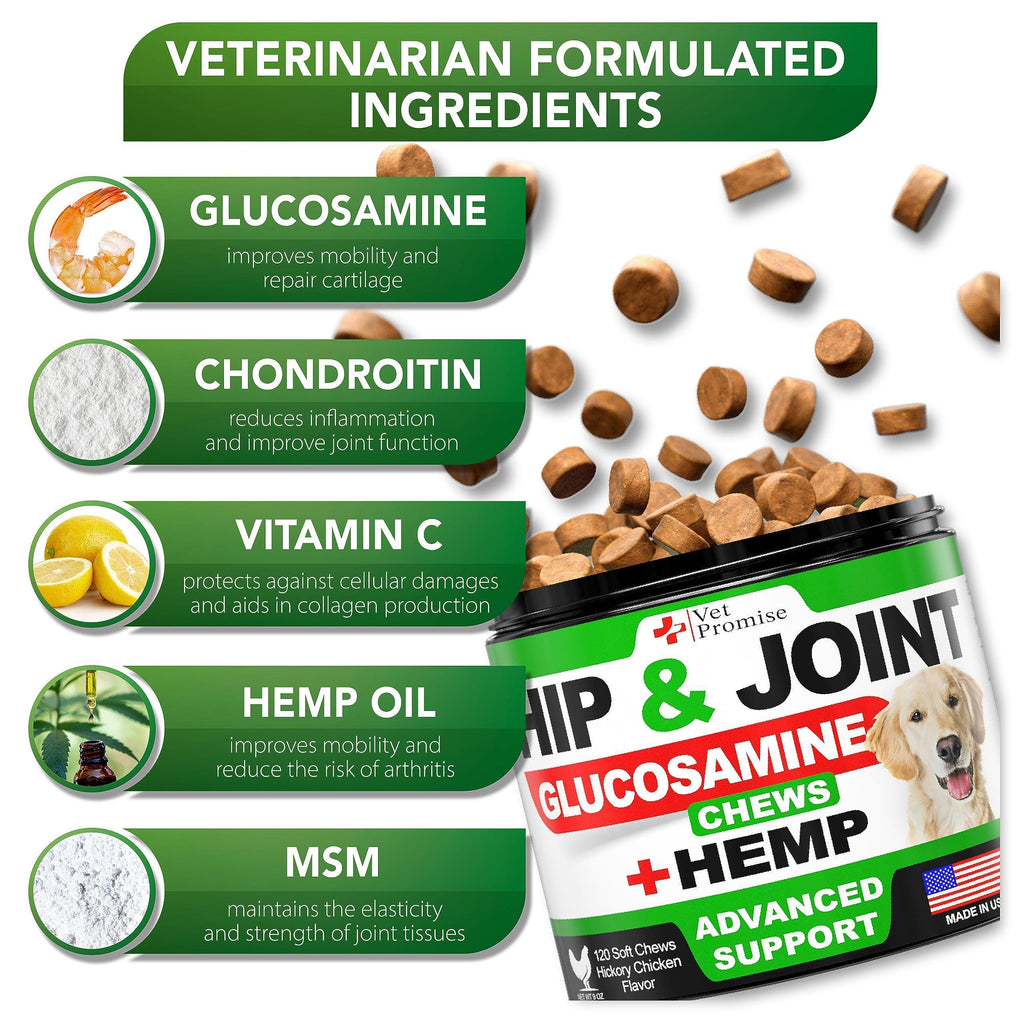 Hemp Hip & Joint Supplement for Dogs-Glucosamine-120 Chews