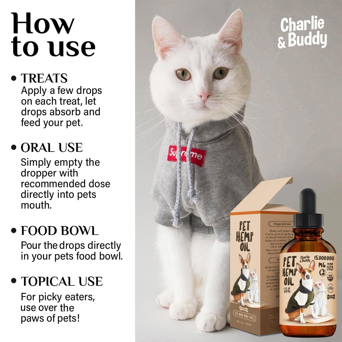 Hemp Oil for Dogs & Cats - Joint, Anxiety & Skin Support - Omega 3, 6, 9 - 1 Fl Oz