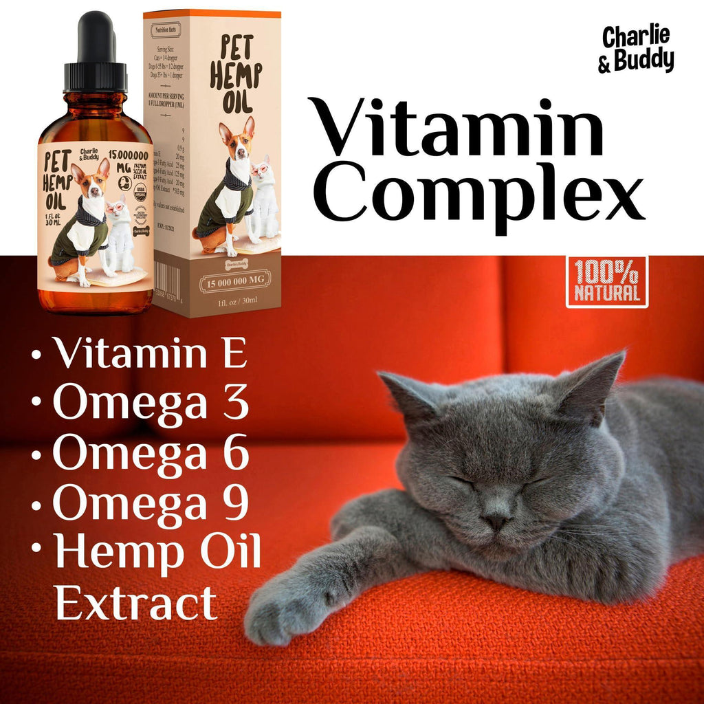 Hemp Oil for Dogs & Cats - Joint, Anxiety & Skin Support - Omega 3, 6, 9 - 1 Fl Oz