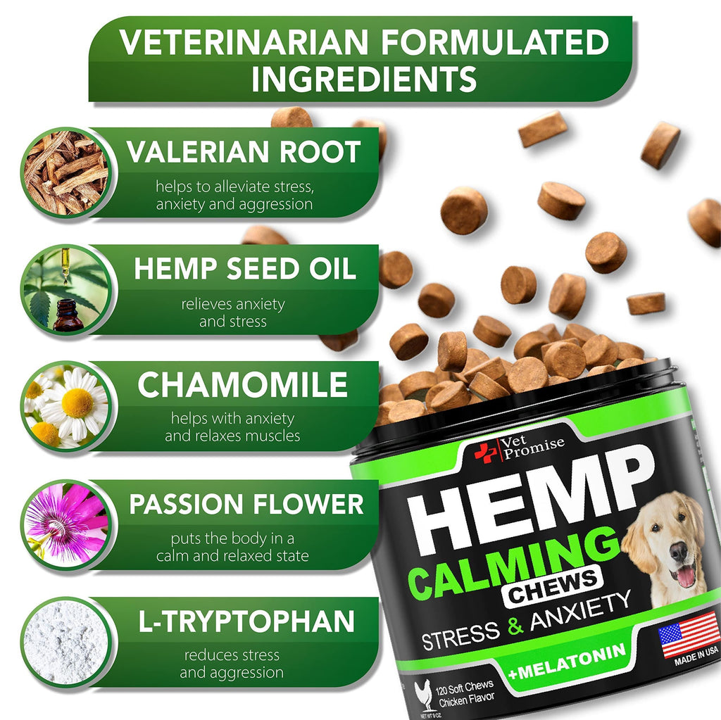 Hemp Calming Chews for Dogs-Anxiety & Stress Relief-120 Count