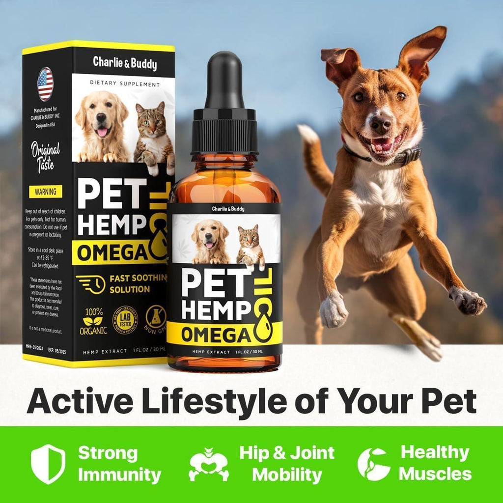 Hemp & Salmon Oil for Dogs-Omega 3, 6, 9-Skin & Coat-1 Fl Oz