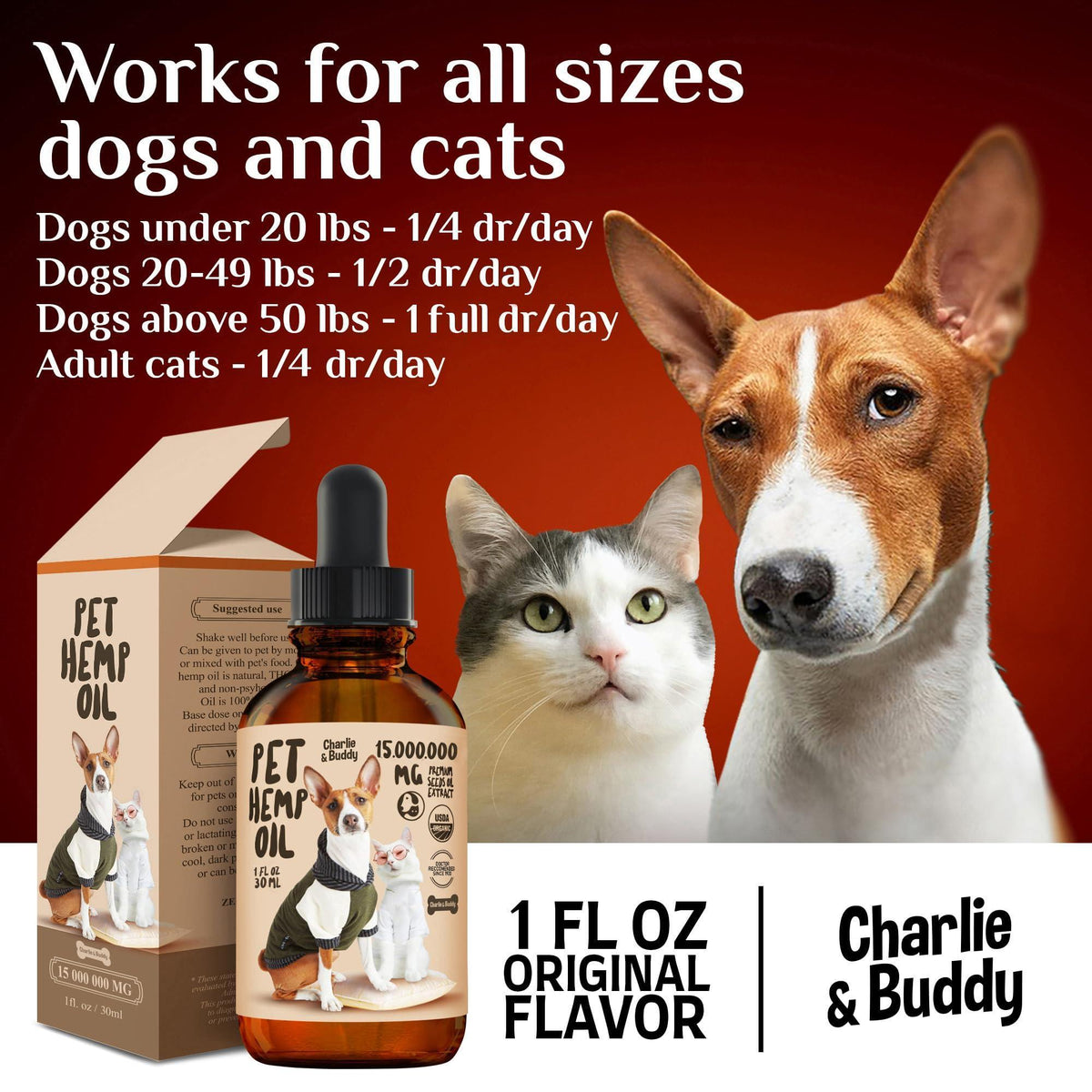Hemp Oil for Dogs & Cats - Joint, Anxiety & Skin Support - Omega 3, 6, 9 - 1 Fl Oz