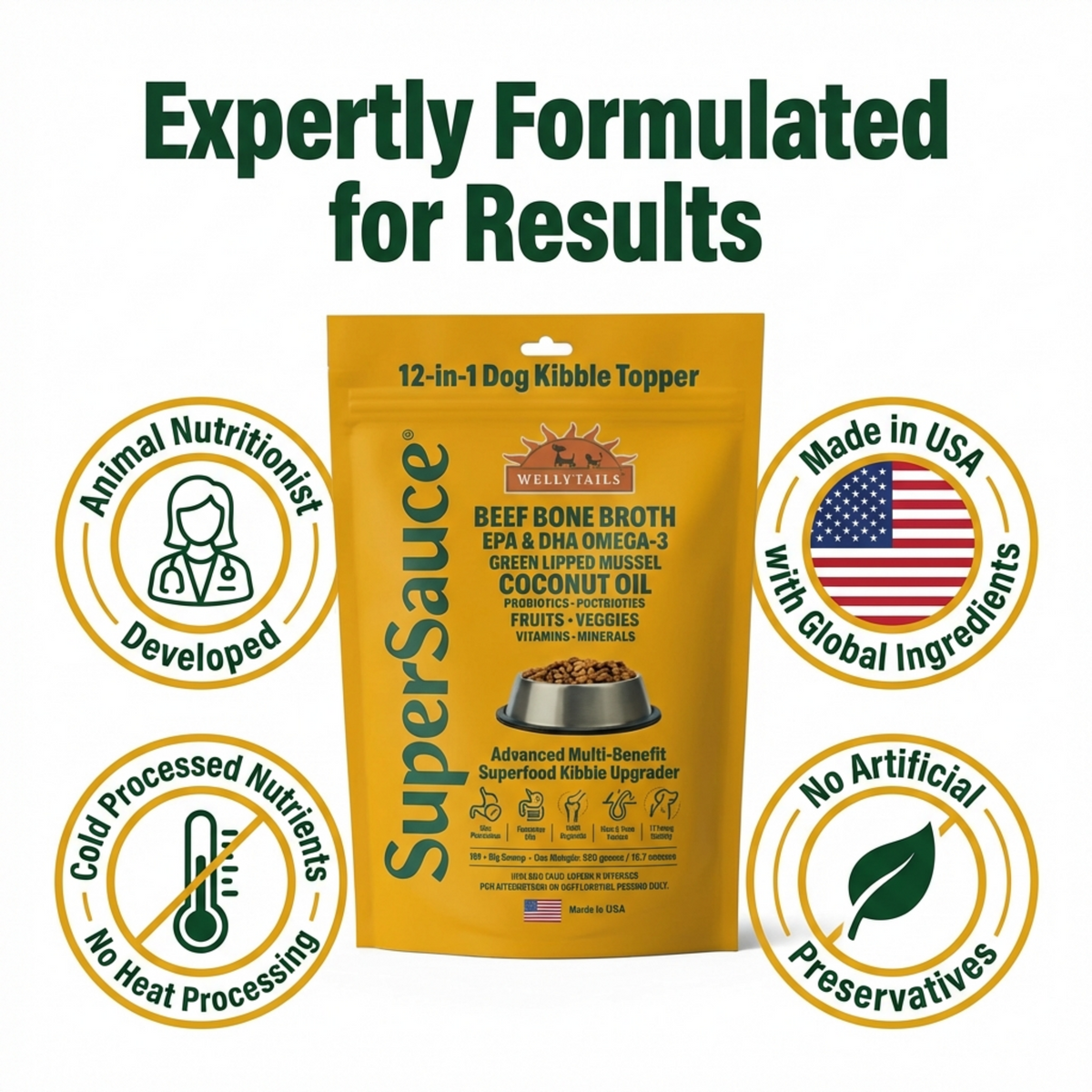 SuperSauce 12-In-1 Multifunctional Probiotic-Kibble Topper Powder for Dogs-60 Scoops, 12.7 oz. (360g)