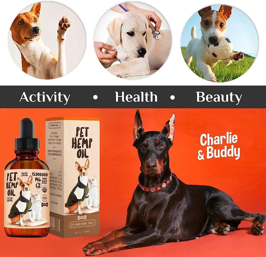 Hemp Oil for Dogs & Cats - Joint, Anxiety & Skin Support - Omega 3, 6, 9 - 1 Fl Oz