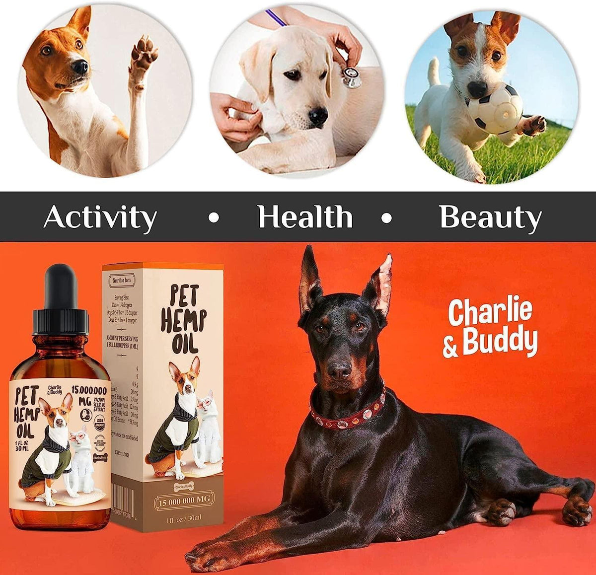 Hemp Oil for Dogs & Cats - Joint, Anxiety & Skin Support - Omega 3, 6, 9 - 1 Fl Oz