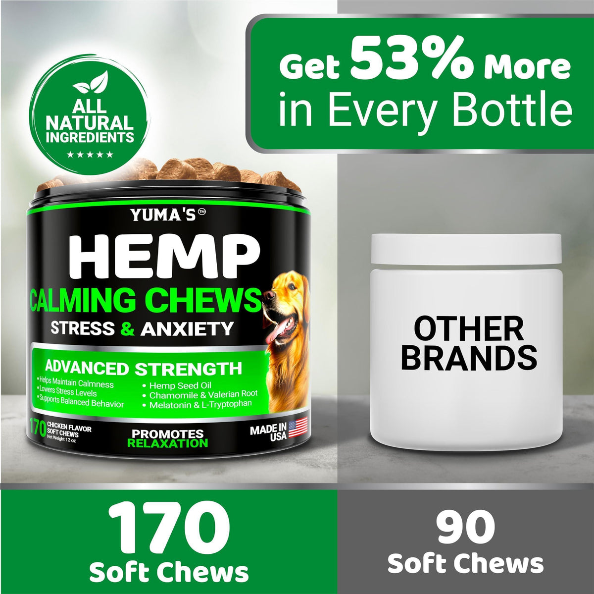 Hemp Calming Chews for Dogs-Chicken Flavor-170 Count