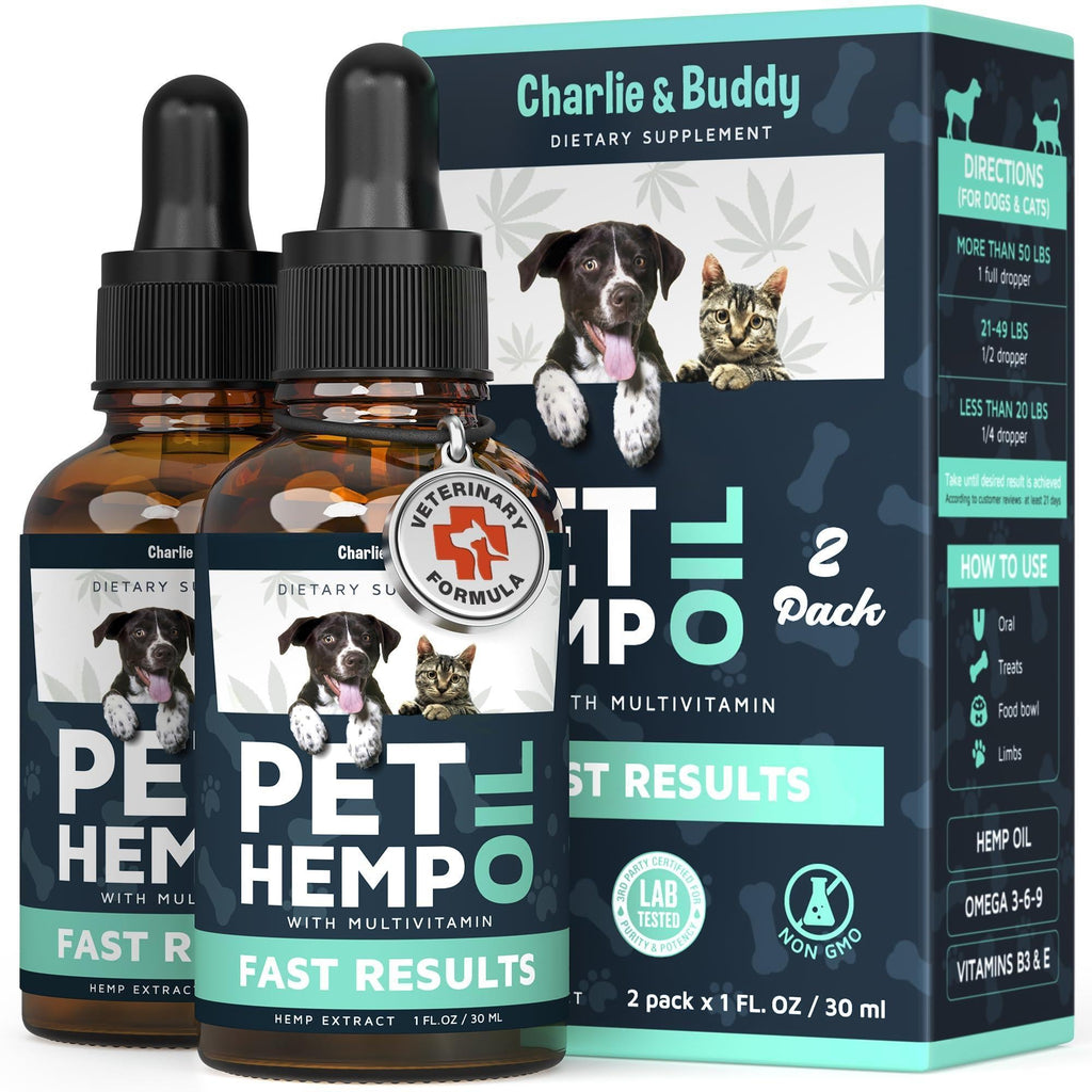 Hemp Oil for Dogs & Cats - Anxiety, Stress, Sleep, Seizures, Pain, Arthritis & Hip Joint Supplement - 2 Pack