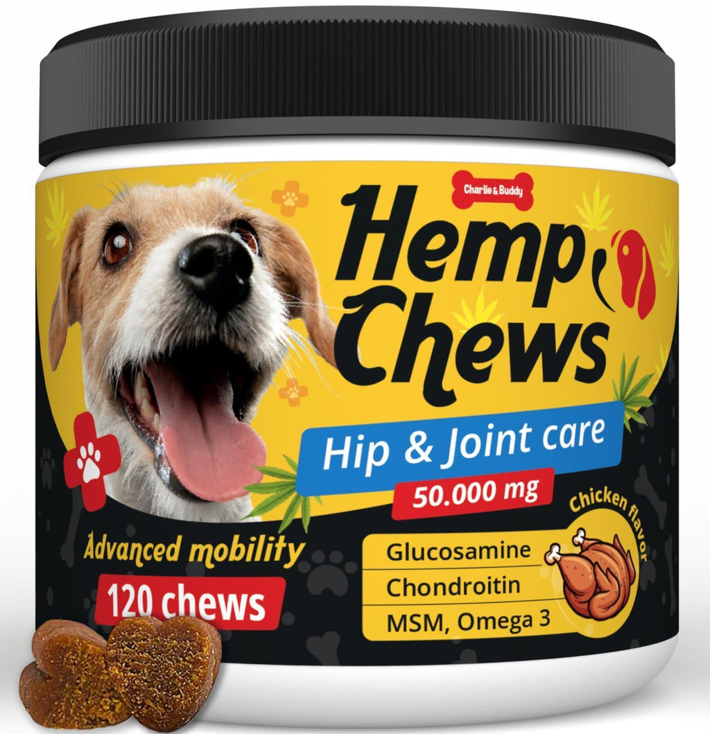 Hеmp Calming Chews for Dogs-Glucosamine & Chondroitin-MSM Omega 3 and Turmeric for Senior and Large Dogs_Chicken Flavor-120 Soft Treats