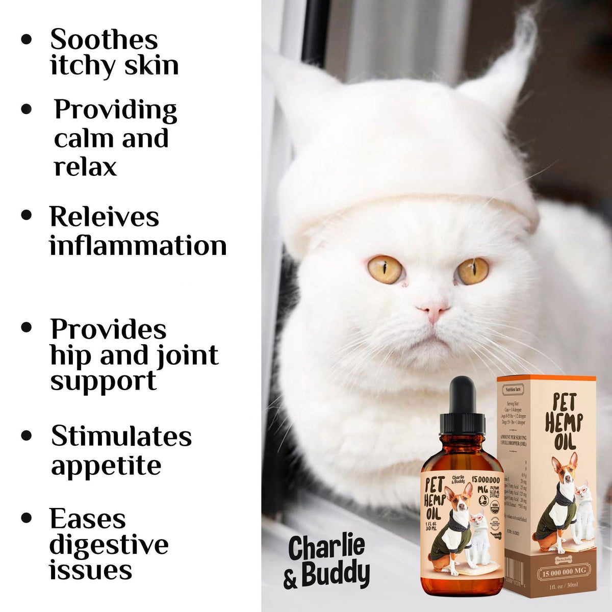 Hemp Oil for Dogs & Cats - Joint, Anxiety & Skin Support - Omega 3, 6, 9 - 1 Fl Oz
