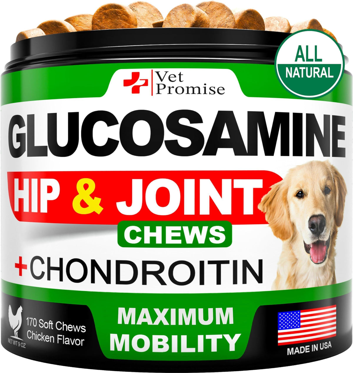 Glucosamine for Dogs-Mobility Chews-Chondroitin MSM & Hemp-170 Count
