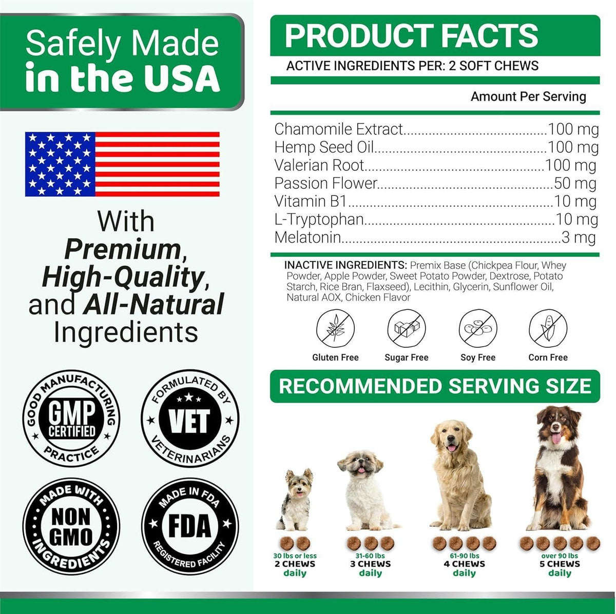 Hemp Calming Chews for Dogs-Anxiety Relief-Melatonin & Chamomile-240 Count