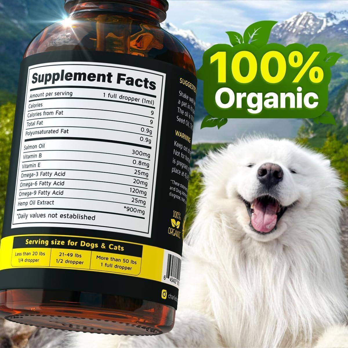 Hemp & Salmon Oil for Dogs-Omega 3, 6, 9-Skin & Coat-1 Fl Oz
