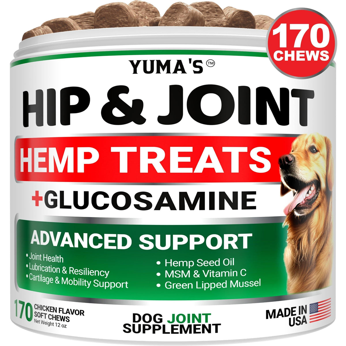 Hemp Hip & Joint Supplement for Dogs-Glucosamine & MSM-Joint Pain Relief
