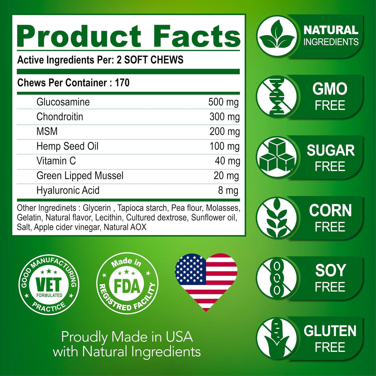 Glucosamine for Dogs-Mobility Chews-Chondroitin MSM & Hemp-170 Count