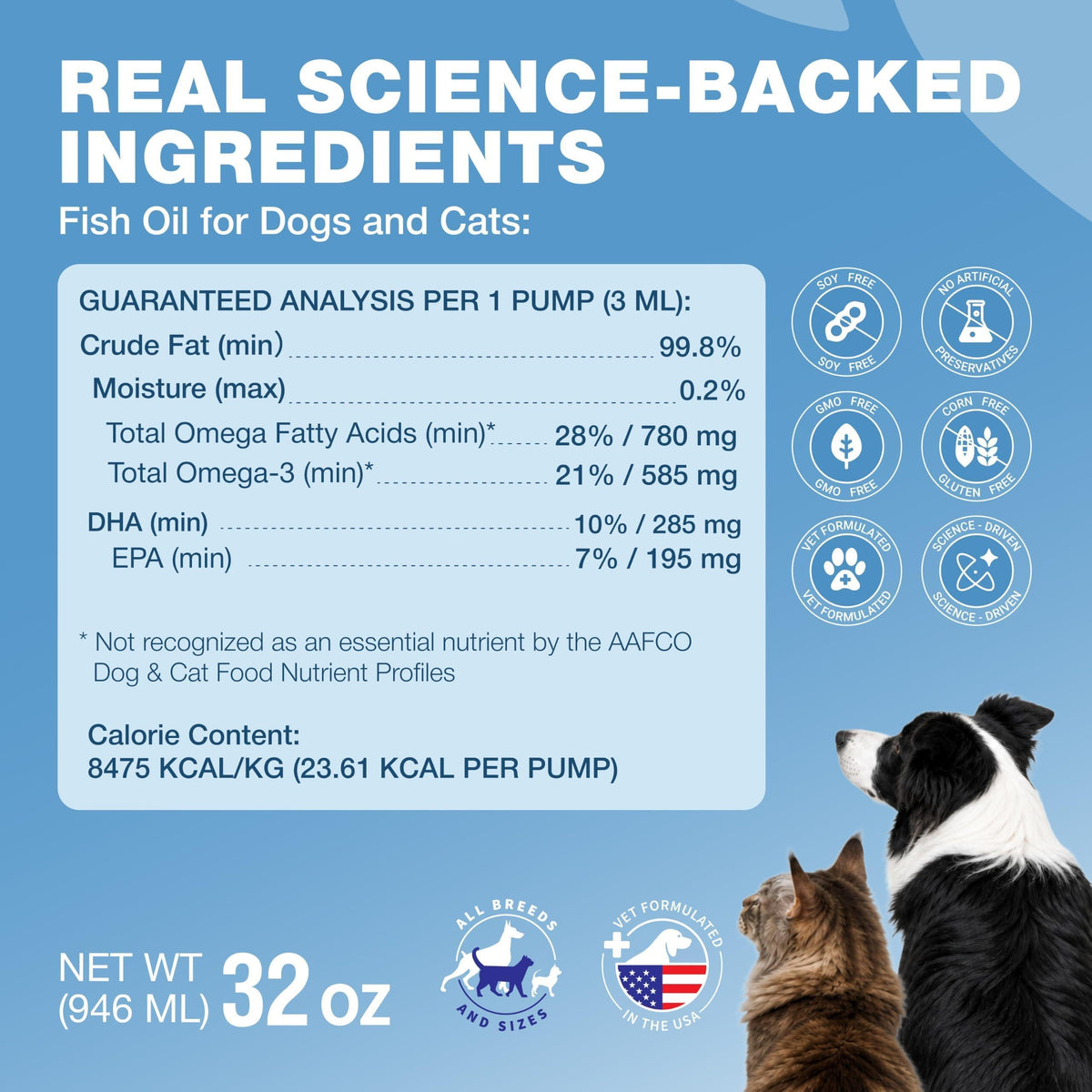 Fish Oil for Dogs & Cats - Omega 3, 6, 9 Skin & Coat Supplement - Wild Caught Salmon & Pollock - 32 oz