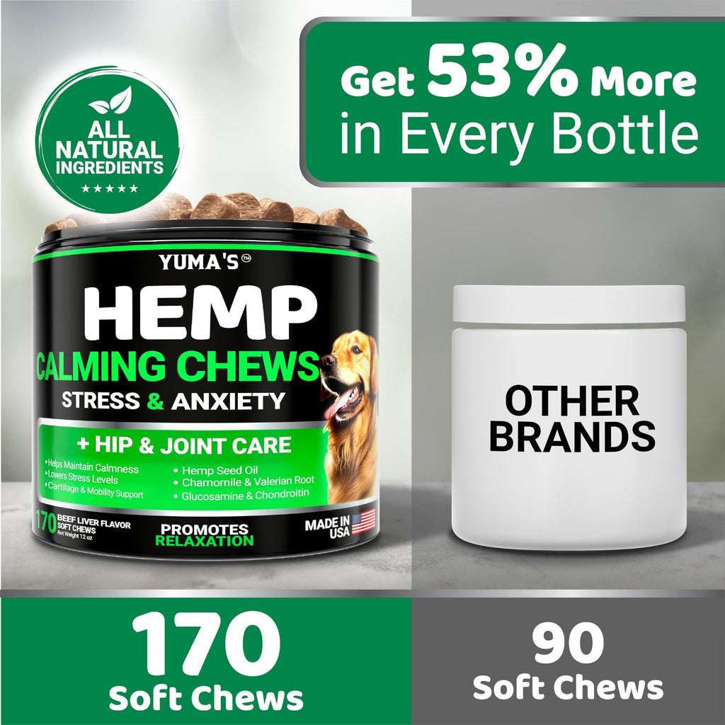 Hemp Calming Chews for Dogs-Anxiety Supplement-Beef Flavor-170 Count