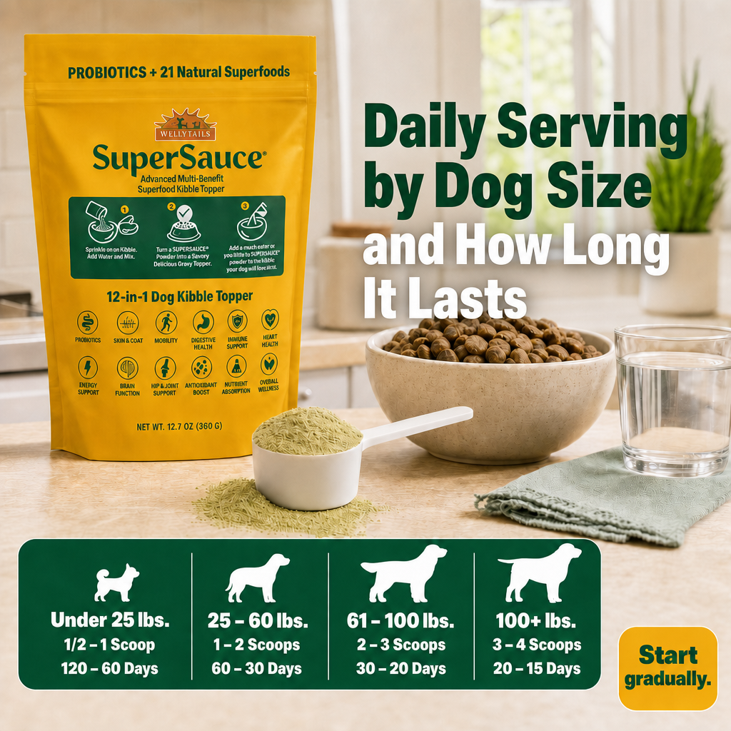SuperSauce 12-In-1 Multifunctional Probiotic-Kibble Topper Powder for Dogs-60 Scoops, 12.7 oz. (360g)