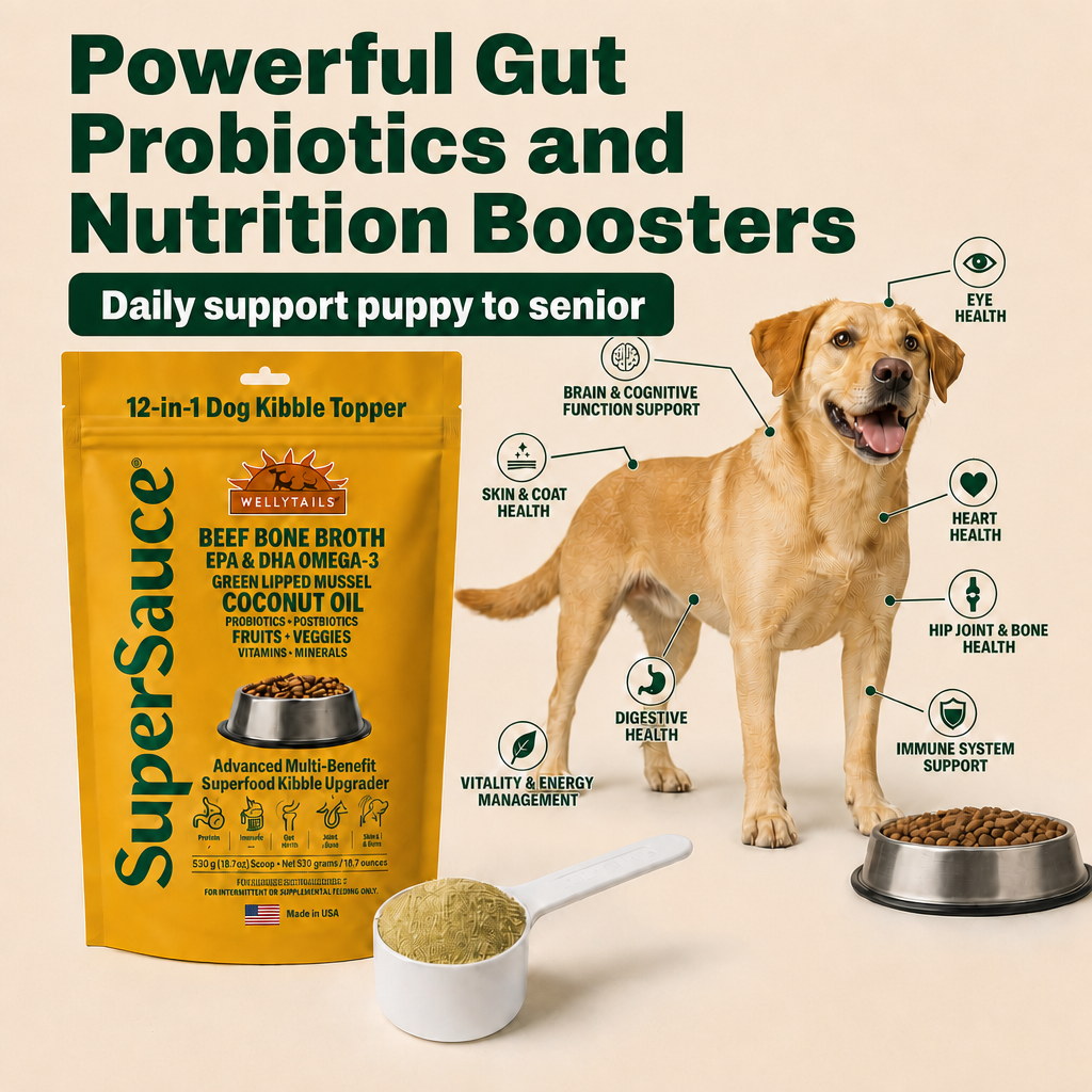 SuperSauce 12-In-1 Multifunctional Probiotic-Kibble Topper Powder for Dogs-60 Scoops, 12.7 oz. (360g)